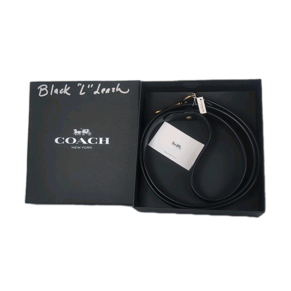 Authentic COACH Posh Black Leather Dog Leash Size Large New With Box & Tag!!